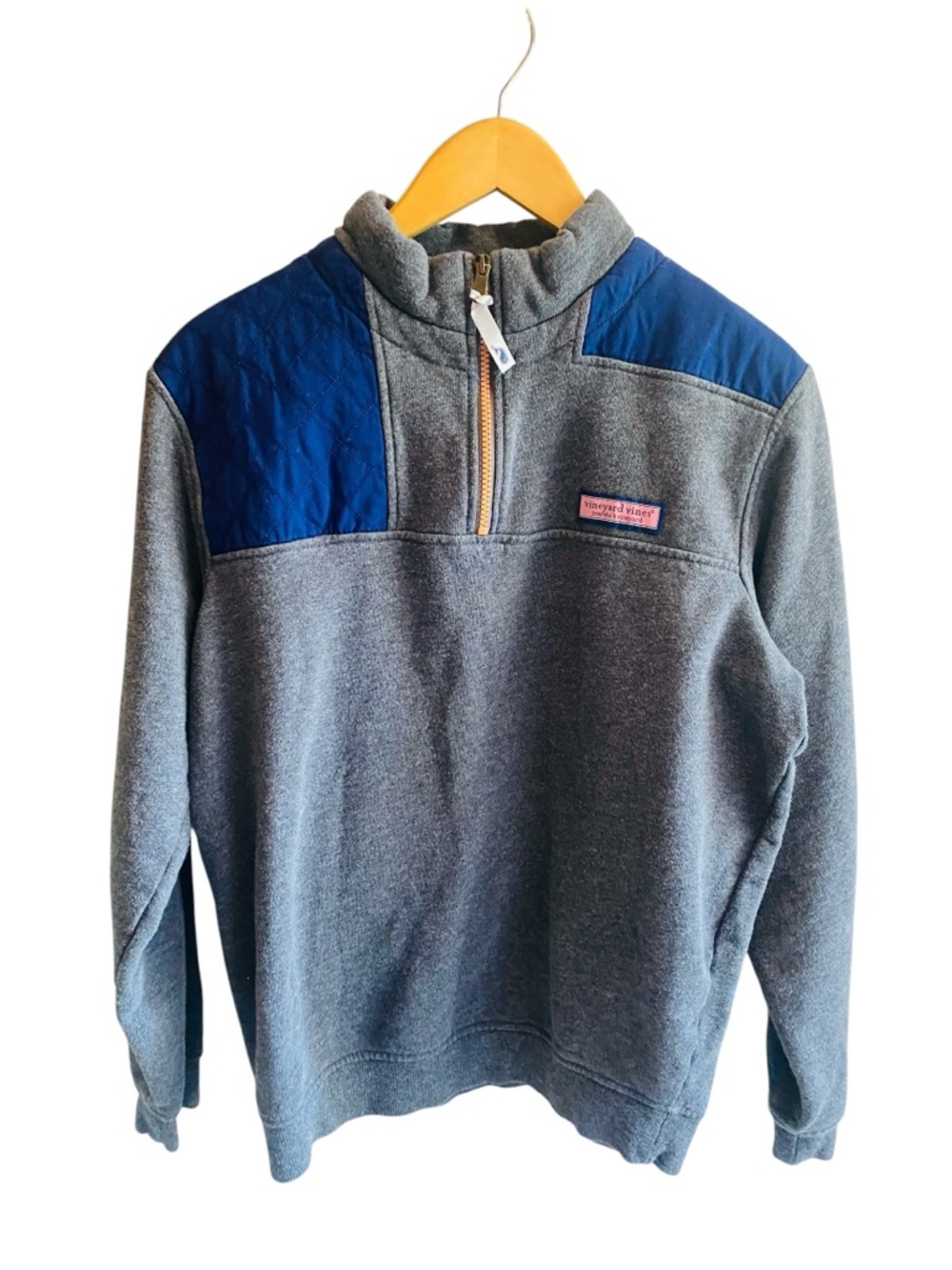 Vineyard Vines Shep Blokette Shirt Quarter Zip Size Small Navy & Gray
